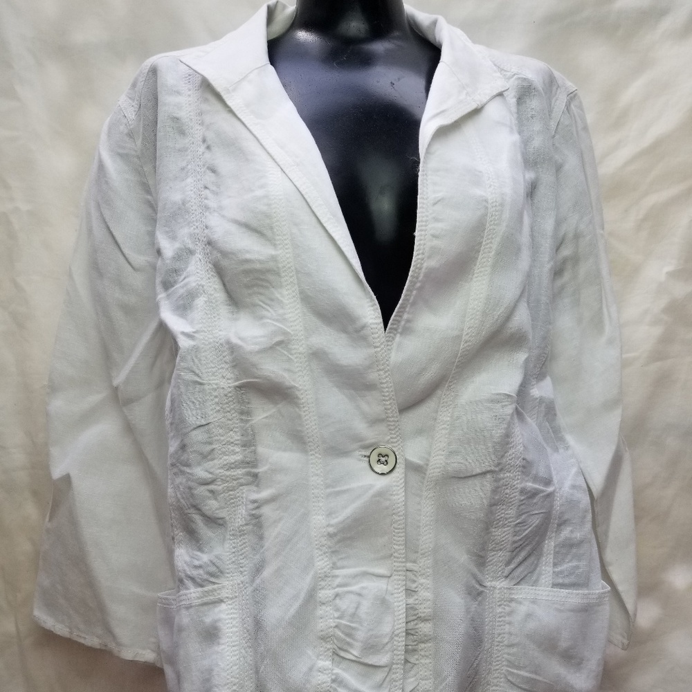 Chico's Women White Linen One Button Blazer Jacket
